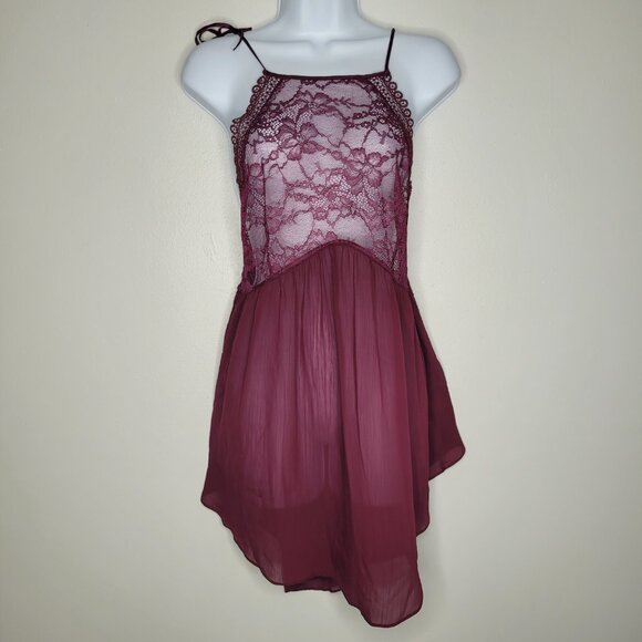 Victoria's Secret burgundy lace semi sheer slip dress tie straps size xl sexy - Picture 1 of 5